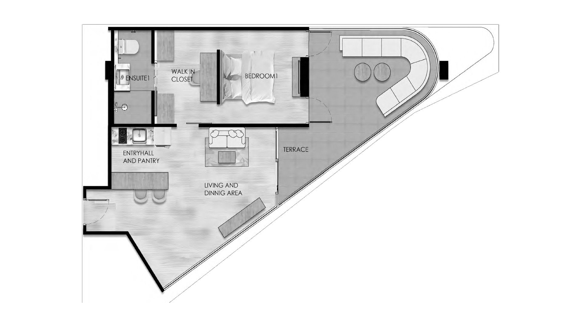 Планировка кондомониума 1 спальня в ЖК The One NaiHarn № 11011