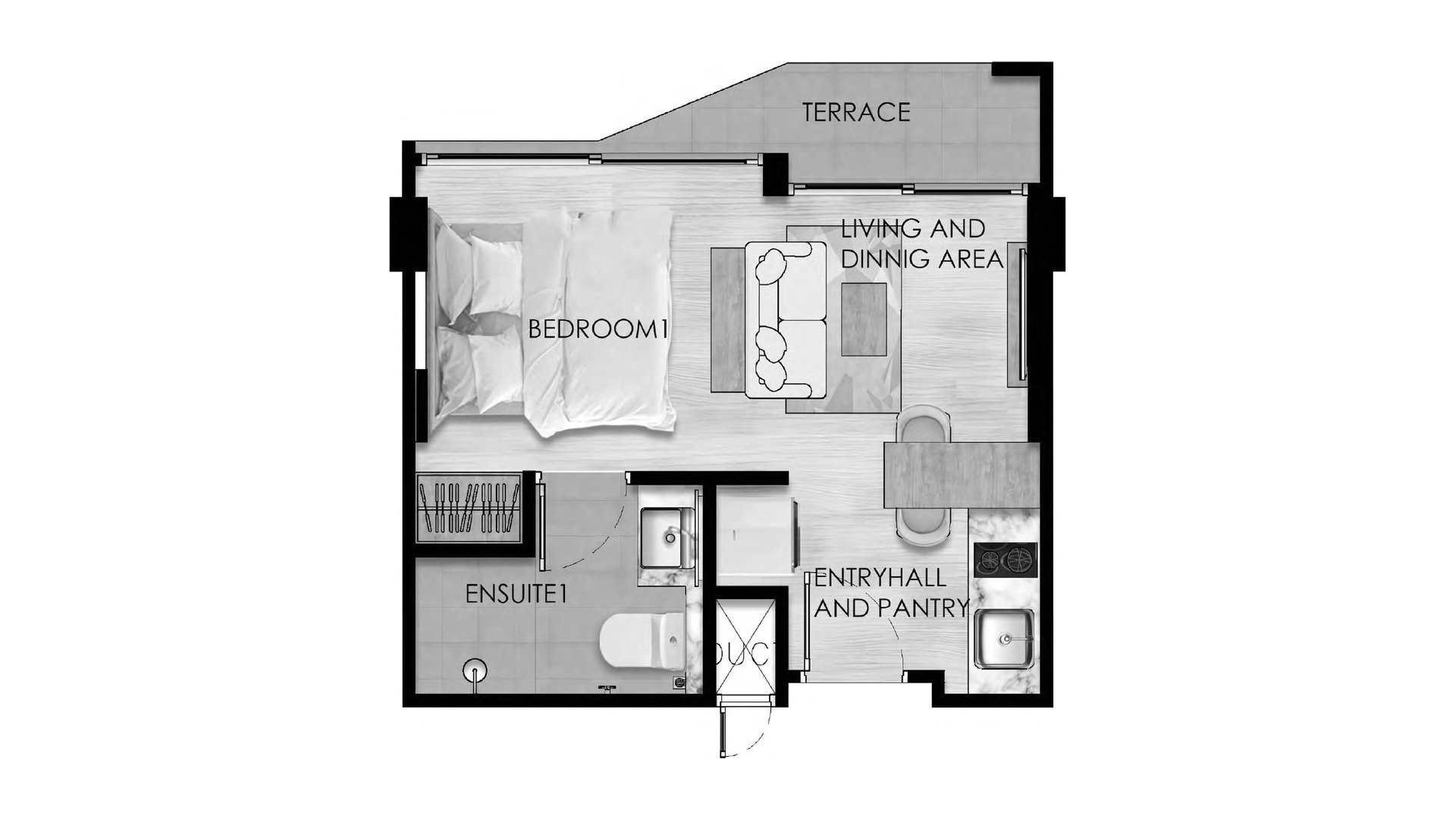 Condominium floor plan, 1 bedroom in The One NaiHarn No. 11007