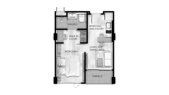 Condominium floor plan, 1 bedroom in The One NaiHarn No. 11023 (2D)